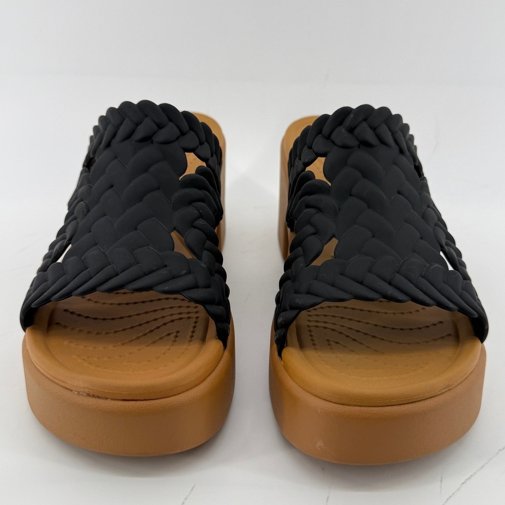 Crocs Brooklyn Woven Slide Block Heels Sandals Black Women 9 Chunky Y2K Comfy - Picture 2 of 9